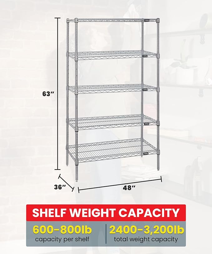 Quantum Storage Systems WR63-3648S-5 Starter Kit Wire Shelves Stainless Steel 5 Shelves 63" H x 48" W x 36" D