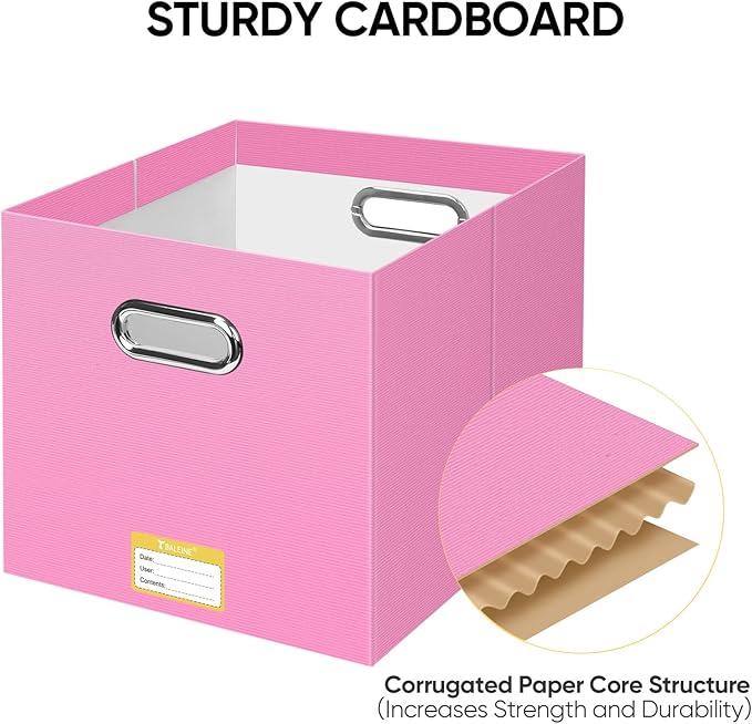BALEINE File Organizer Box, Cardboard File Folder Organizer with Handle for Letter Size, Portable Collapsible Hanging Filing Box for Home Office Document Storage (8 Pack, Large Pink)