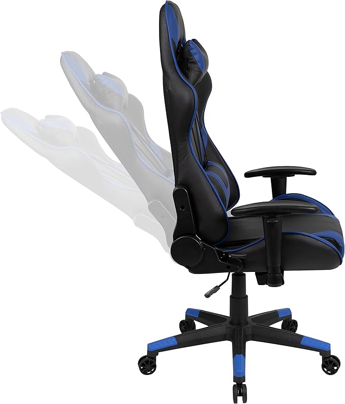 EMMA + OLIVER Black/Blue Gaming Desk Bundle - Cup/Headset Holder/Mouse Pad Top