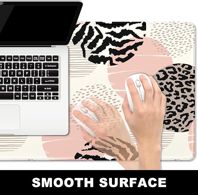 BOSOBO XXL Gaming Desk Mat, Leopard Dots Pink - 31.5 x 11.8 Inches, Full Cover