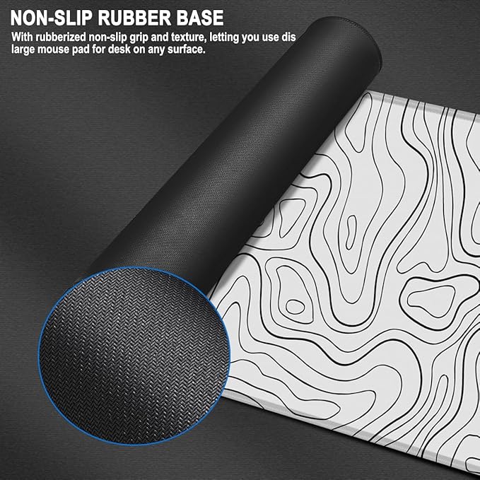 Large Gaming Mouse Pad, 31.5 x 15.7 in Mousepad with Stitched Edge, Extended Desk Mat with Non-Slip Rubber Base Water Resist Keyboard Pad for Office Game Home XXL, White Black Lines