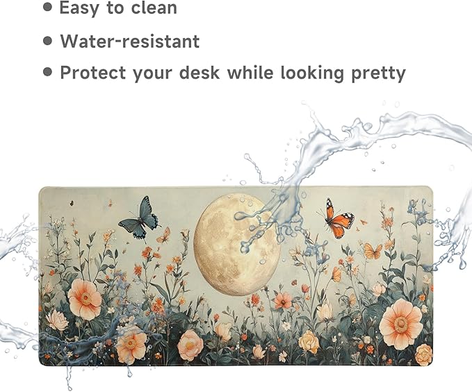 Desk Mat Mouse Pad Gaming Desk Pad XL Large Mouse Mat Office Decor Accessories (Butterfly Flower)