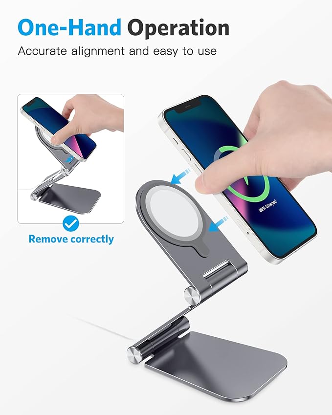OMOTON Stand for MagSafe Charger, Foldable Phone Stand Holder for MagSafe Accessories, Compatible with iPhone 17/16/15/14/13/12 Pro Max/iPhone Air, [Charger for MagSafe Not Included], Gray