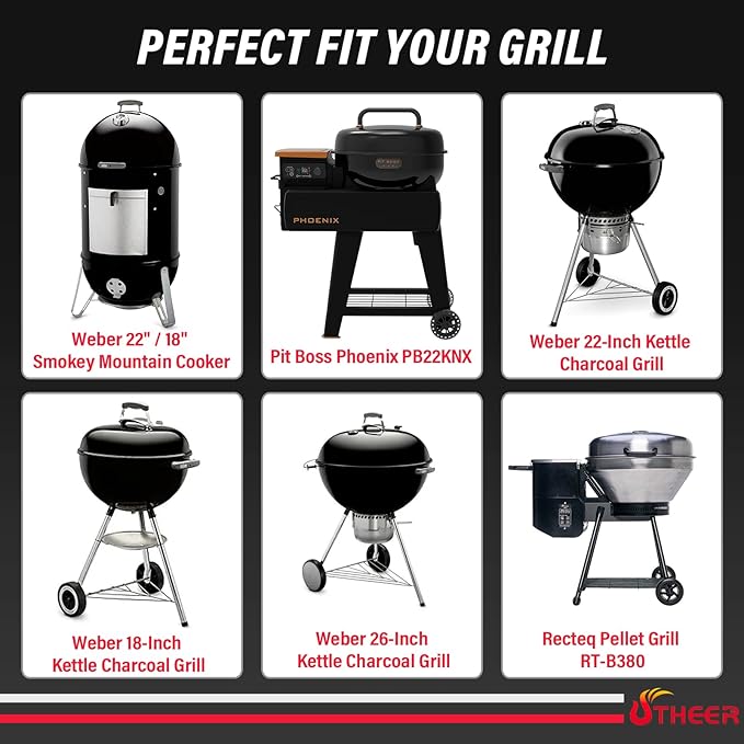 Upgraded Grill Table for Weber Kettle 22"/18"/26", Master Touch 22", Smokey Mountain, Recteq Pellet Grill RT-B380, Prep Station with Cutting Board, Basin, 4 Hooks, Shelf for Weber Kettle Accessories