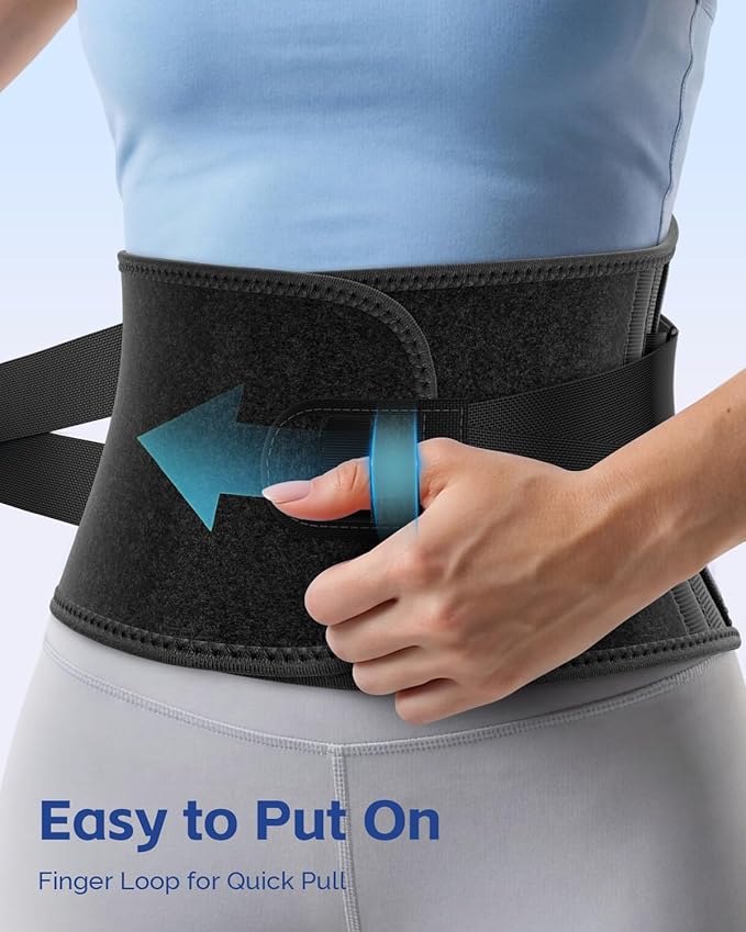 FEATOL Back Brace for Lower Back Pain Women Men, Removable Dual-Side Spine Lumbar Pad with Snug Fit, Adjustable Support Belt for Work, Orange, Size M 29.5-34.5"
