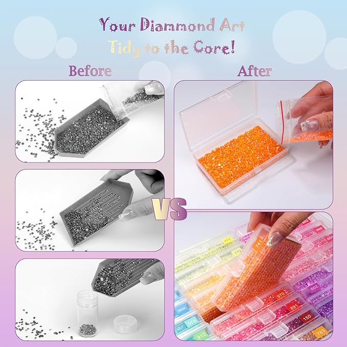 Diamond Art Storage, 2pack 54pcs Diamond Painting Storage Trays Organizer, 2-in-1 with Lids Dotz Accessories Tools Containers Case Box (Beads not Included)