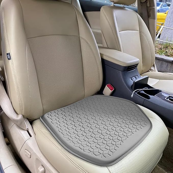 Gel Car Seat Cushion, Soft Cooling Honeycomb Non-Slip Vehicle Seat Bottom Mat for Long Sitting, Breathable Automotive Interior Chair Pad to Reduce Sweat, Universal for Truck SUV RV (Gray)