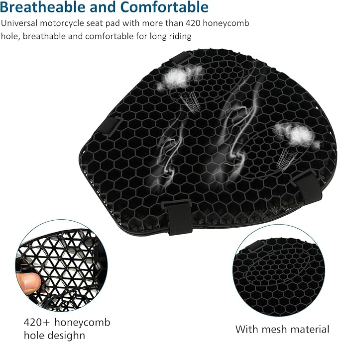 SUNPIE Motorcycle Seat Cushion with Extra Cover Universal 3D Gel Honeycomb Motorcycle Seat Cover Breathable and Comfortable Large Seat Cushion Pad