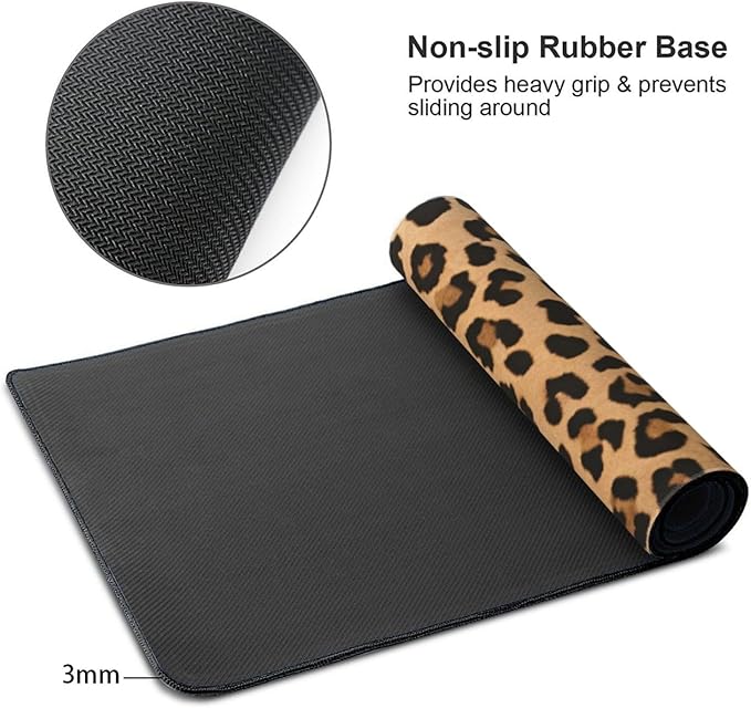 Leopard Skin Pattern Large Mouse Pad & Desk Mat Cheetah Print Extended Mousepad Non-Slip Rubber Base Laptop Computer Keyboard Pad for Gaming, Office & Home Decor, XXXL - 35.4" X 15.7"