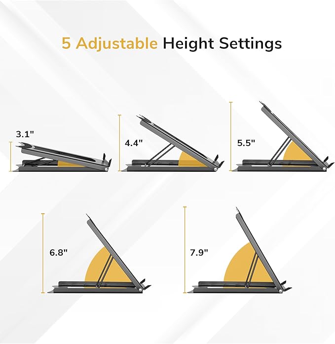 Mount-It! Laptop Stand for Desk, Adjustable Height Steel Laptop Riser for 10–15 Inch Laptops & Tablets, Foldable Portable Laptop Stand with Ventilated Cooling Design, Ergonomic Computer Stand, Black