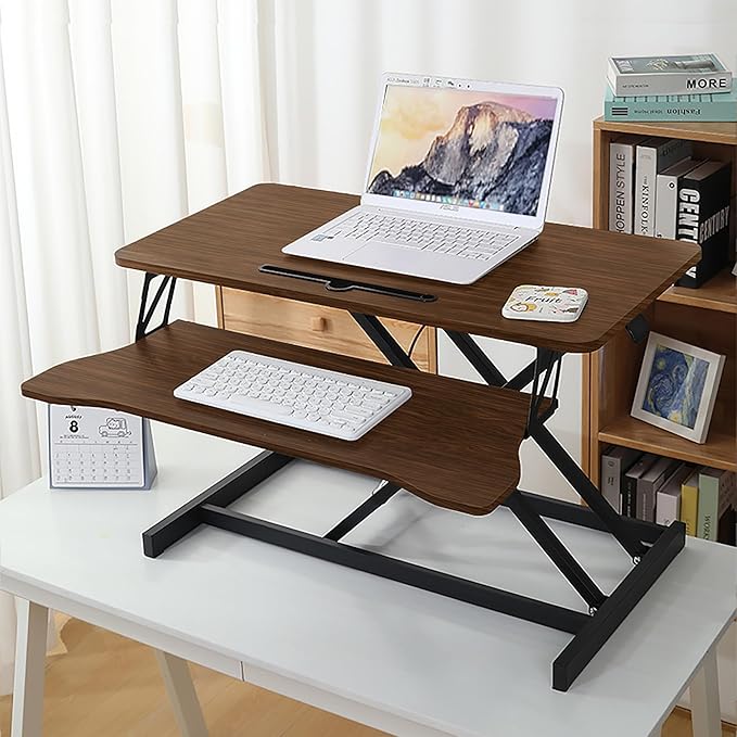 Instant Ergonomic Standing Desk Converter - 32" Wide, No Assembly, Sit-Stand Workstation for Pain Relief & Productivity (Walnut)