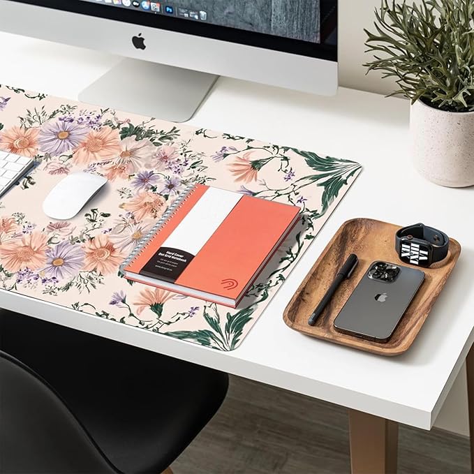 Desk Mat Large Mouse Pad, Non-Slip PU Leather Gaming Mousepad Keyboard Mouse Mats Desk Pads 27.5"x13.8" for Work Office Decor Gifts Mauve Floral