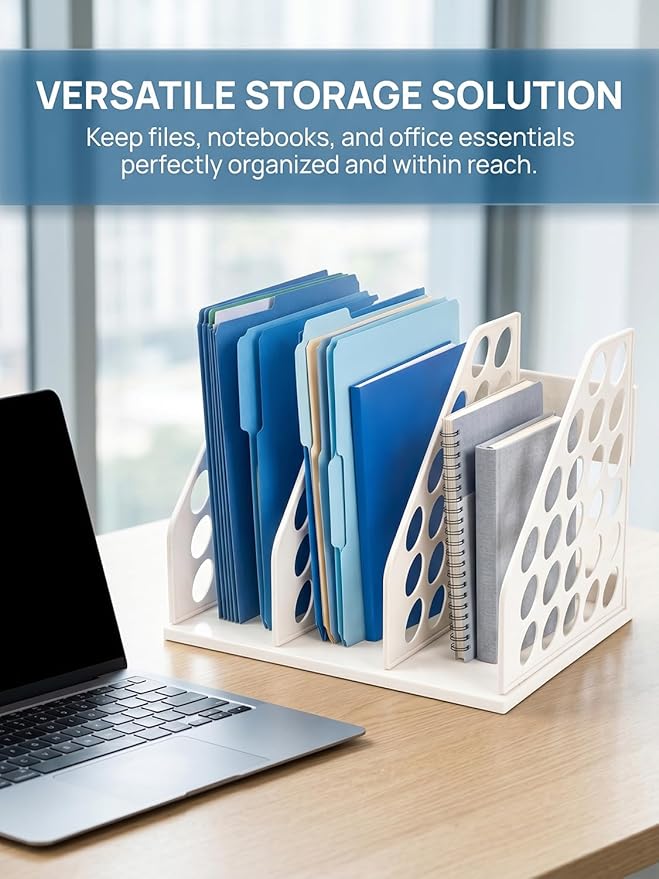 File Holder for Desk, Desktop Document Organizer, 3-Sections Plastic Office Folder Organizers Accessories for Home, School