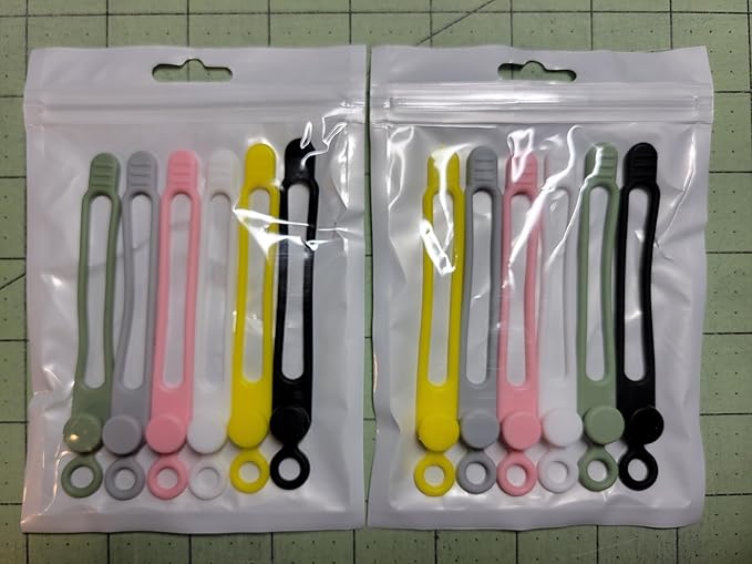 Set of 12 Silicone Cable Straps Organizer, Wire Management Ties for Bundling Phone Charger Cables, Earphones, Computer Cords, Organize Home Office (MultiColor12)