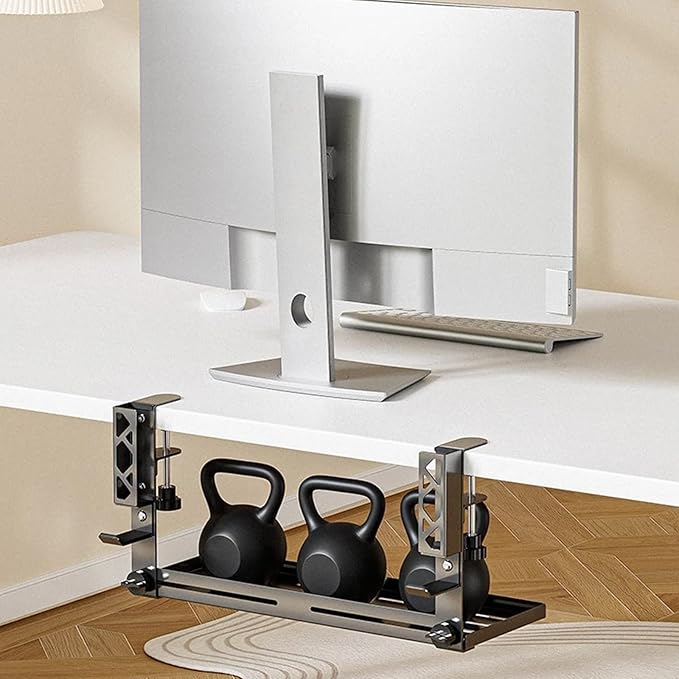15.6” Under Desk Cable Management Tray, No Drill Steel Organizers, Wire Management Rack with Clamp Mount, Metal Under Desk with Wire and Cord Organizer