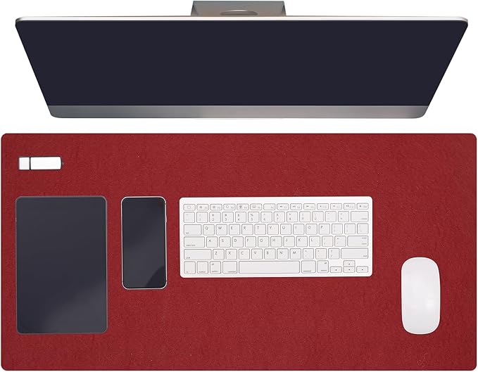 PATIKIL 47.2" x 23.6" Large Felt Desk Pad Protector, Non-Slip Desk Mat Full Table Mouse Pad Keyboard Mats for Laptop Computer Writing Desk Table Gaming Home, Wine Red