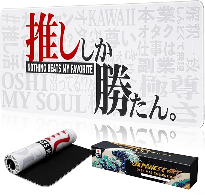 BELLEMOND Japanese Art Desk Mat | Large 31.5x11.8in Anime Mouse Pad for Keyboard & Mouse | Non-Slip Base, Water-Repellent | Original Japanese Design | Oshi Power