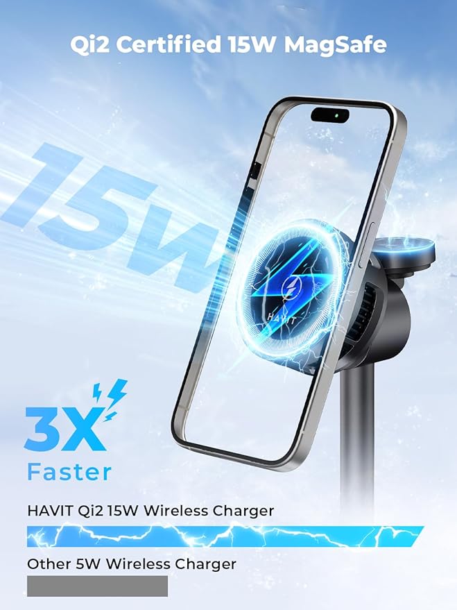 havit Qi2 3 in 1 Wireless Charging Station, 15W Magnetic Charger with Cooling Fan for iPhone 17/16/15/14/13/12, Apple Watch & AirPods, Adjustable Stand, 45W Adapter Included