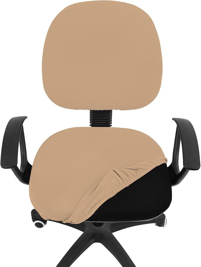 Smiry Stretch Jacquard Office Computer Chair Covers, Removable Washable Universal Desk Rotating Chair Slipcovers Protector, Seat + Backrest Cover, Camel