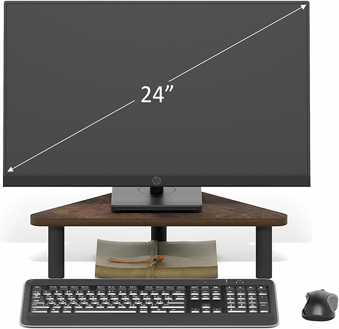 Furinno Turn-N-Tube Monitor Stand Riser, 19.6" Wide Triangle Corner Monitor Riser, Laptop Stand for Desk, Office Desk Accessories, Desktop Organizers and Accessories, Toolless Assembly, Amber Pine