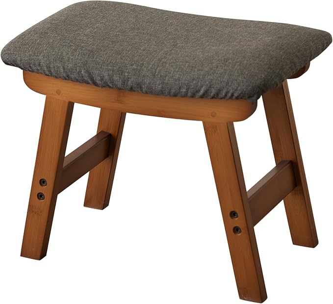 Kitsanery Foot Stool,Ottoman,Bamboo Small Sofa Foot Rest Under Desk,Extra Seating for Living Room, Bedroom and Kitchen (Brown Stool Legs - Gray Surface)