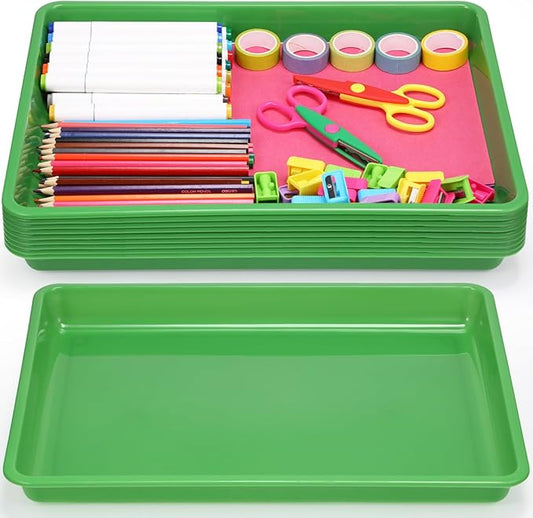 Hoteam 10 Pcs Flat Storage Organizer Tray Bin Paper Tray for Classroom Plastic Stackable File Organizer for School Office Teacher Book Organization(Green,16.14 x 11.81 x 1.38 Inch)