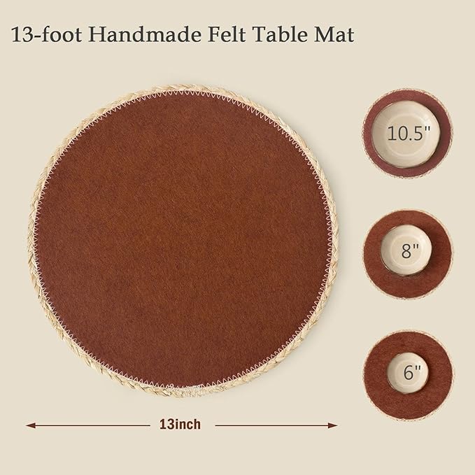 Noctiflorous 13 Inch Round Felt Placemats Set of 6 Heat Resistant Washable Non-Slip Table Place Mats for Kitchen Dining Table(Burnt Orange, 6)