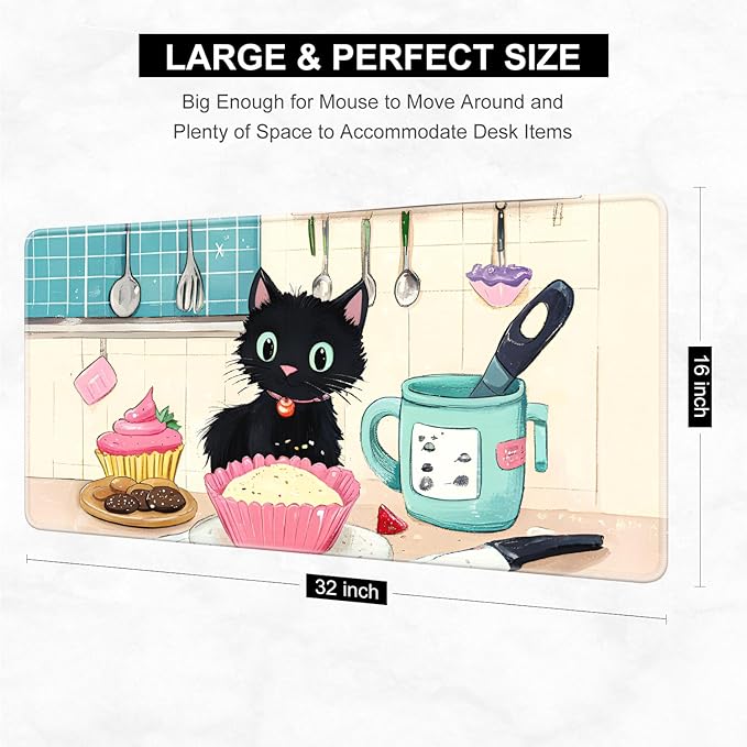 Desk Pad, 32" x 16" XXXL Extended Large Gaming Mouse Pad, Desktop Decor Desk Mat, Men Women Office Supplies and Accessories, Cute Anime Mouse Mat for Laptop & Keyboard, Cute Cat