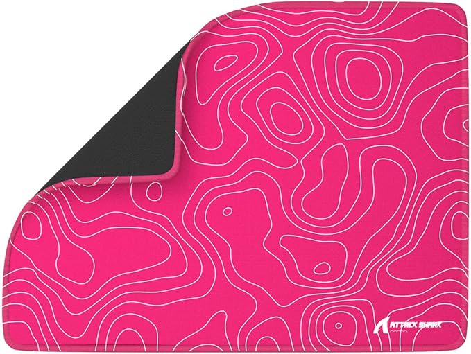 ATTACK SHARK CM02SE Gaming Mouse Pad for Esports Speed Mouse mats for Desk Waterproof Surface Stitched Edges and Anti-Slip Rubber Base Size M Laminate 16.14”x12.20”x0.16” Pink Contour
