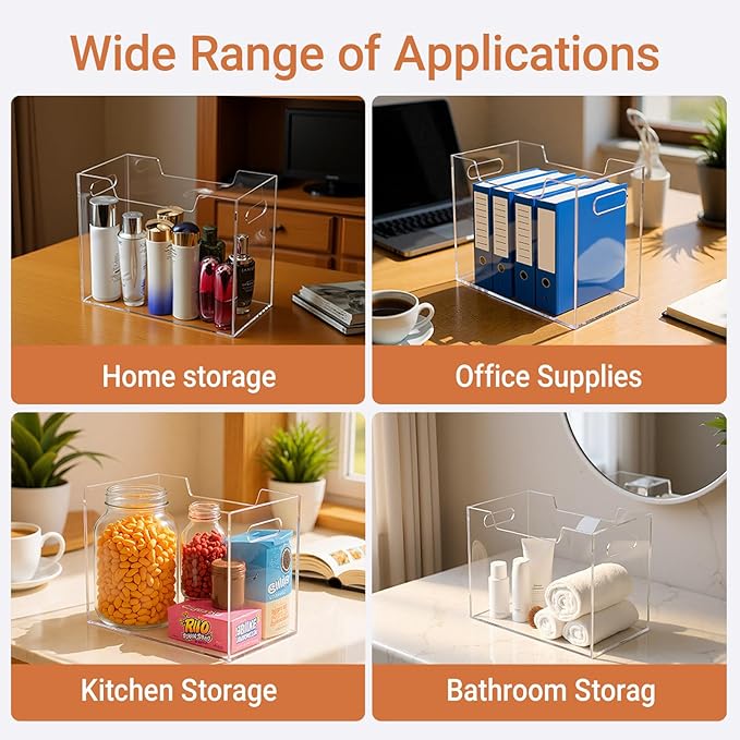 Acrylic File Folder Organizer Box, Letter Size Hanging File Organizer, Clear File Holder with Handles, Desktop Hanging File Storage Organizer for Home Work School Office Supplies1 Pack