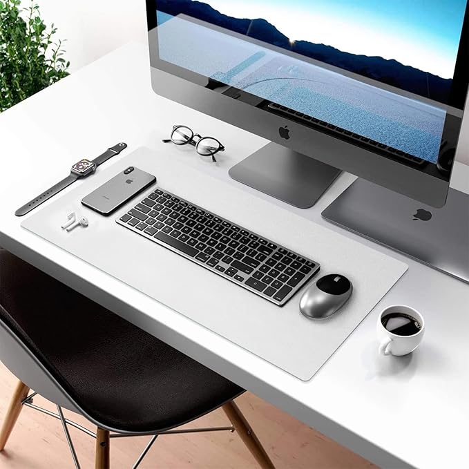 Aothia Double-Sided PU Leather Desk Pad - Non-Slip Large Mouse Pad & Desk Mat for Office, Home - Waterproof, Easy to Clean, Durable Dual-Sided Surface (31.5" x 15.7", White)