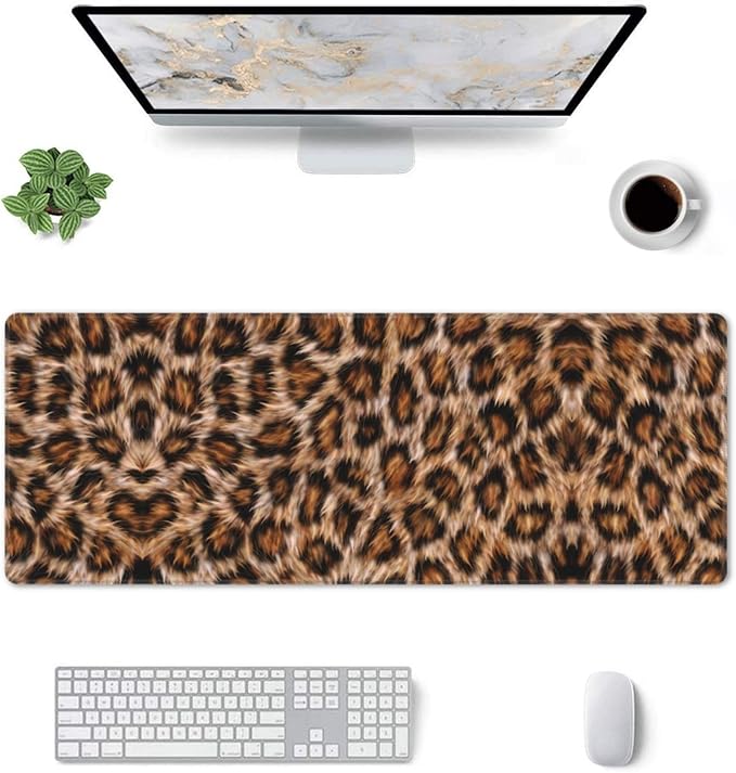 Leopard Large Mouse Pad & Desk Mat Wildlife Fur Print Extended Mousepad Non-Slip Rubber Base Laptop Computer Keyboard Pad for Gaming, Office & Home Decor, XL - 31.5" X 11.8"