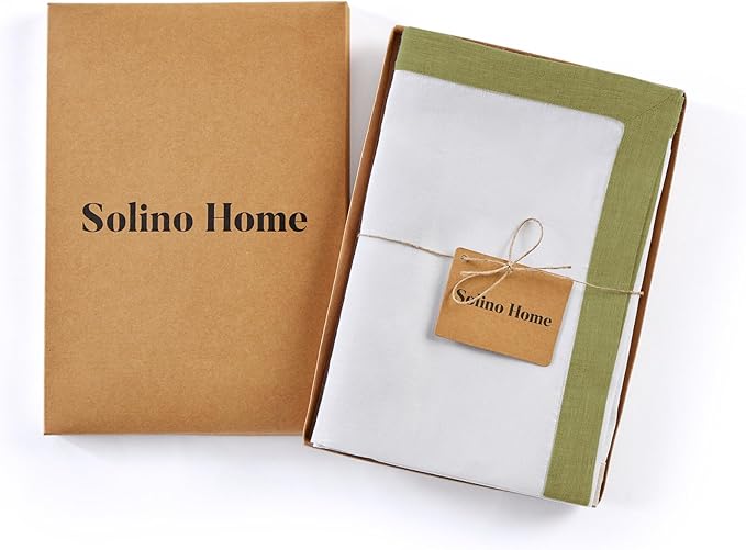 Solino Home Linen Napkins Set of 4-100% Pure Linen Avocado and White Dinner Napkins Cloth 20 x 20 Inch for Spring, Summer - Classic, Handcrafted and Machine Washable