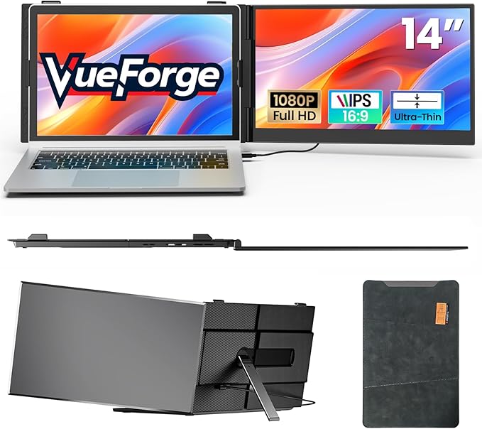Laptop Screen Extender, 14" FHD 1080P Laptop Monitor Extender, Ultra-Thin Portable Monitor for Laptop with USB-C/HDMI Port, Plug & Play for Windows/Mac/Android/Switch/PS5/Chrome