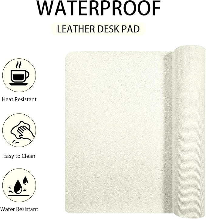 Leather Desk pad Protector, Office Mat, Large Mouse Mat, Non-Slip PU Leather Blotter, Laptop Desk Pad,Waterproof Laptop Computer Desk Keyboard Mat for Office/Work/Home/Decor (White, 11in*8in)