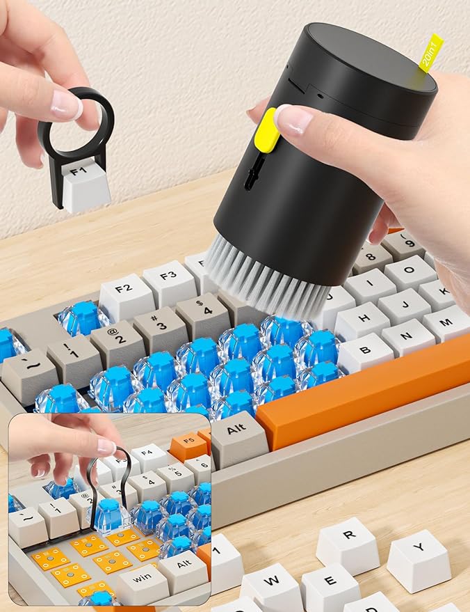 Tounee Keyboard Cleaner Kit, Electronics Cleaning Kit with Retractable Big Brush, Portable, 20 in 1 Multi-Tool Kit for Phones, Tablet, Computer, PC Monitor,TV Camera Lens with 2.5ml Mist Spray (Black)