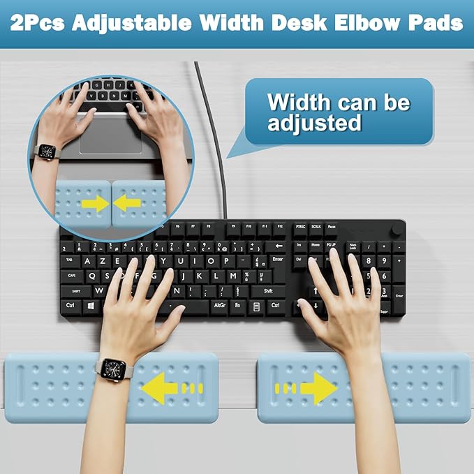 Leolee L-Shaped Desk Elbow Pads for Desk, Blue Memory Foam Arm Rest for Desk with Non-Slip Base, Ergonomic Desk Edge Cushion, Wrist Rest for Computer Keyboard, Typing, Office, Home (2 Piece)