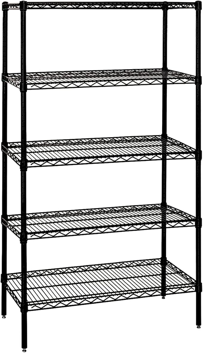 Quantum Storage Systems WR74-1242BK-5 Wire Shelving Starter Kit, 42" W x 12" D x 74" H, 600 lbs Capacity, Carbon Steel, Epoxy Coated, Black, NSF