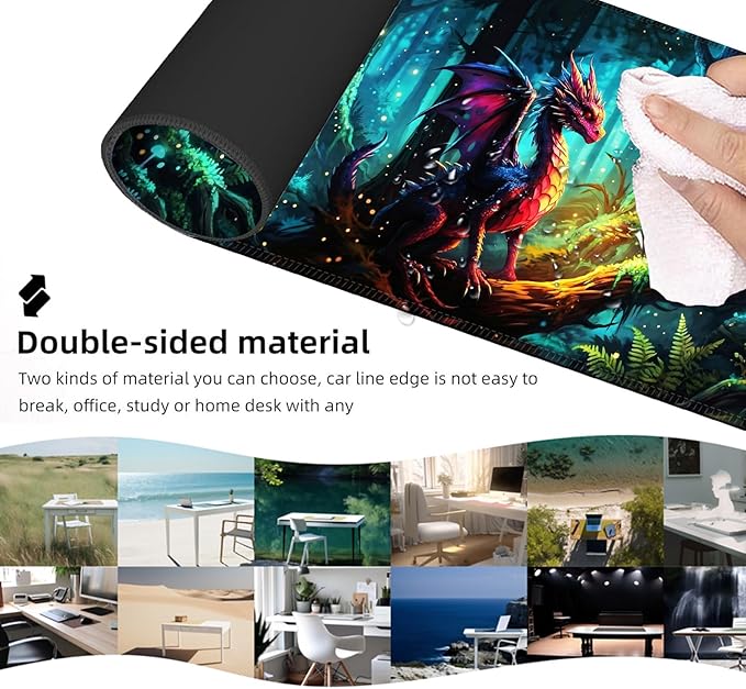 Ergonomic Mouse Pad Set with Wrist Support for Keyboard and Wrist Rest for Mouse, Memory Foam Comfort, Non-Slip Large Desk Mat for Home Office Pain Relief,Forest Dragon