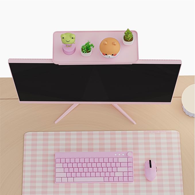 Pixio 12 inch Pink Monitor Storage Top Shelf - Adjustable Platform, Universal Fit, Holds Up to 13lbs, Works on TV, Flat, Curved Monitors, Storage for Webcams, Clocks, Phone, Figures