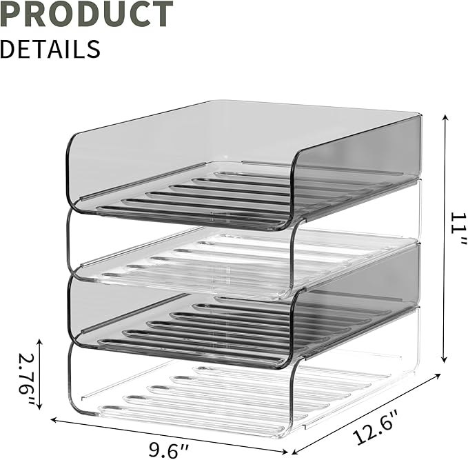 FANXIYQ 4-Tier Acrylic Paper Tray Organizer | Clear Stackable Desk Organizer for Documents, Letters, A4 Paper | Modern Office/Classroom/Home Organization,Clear&Brown