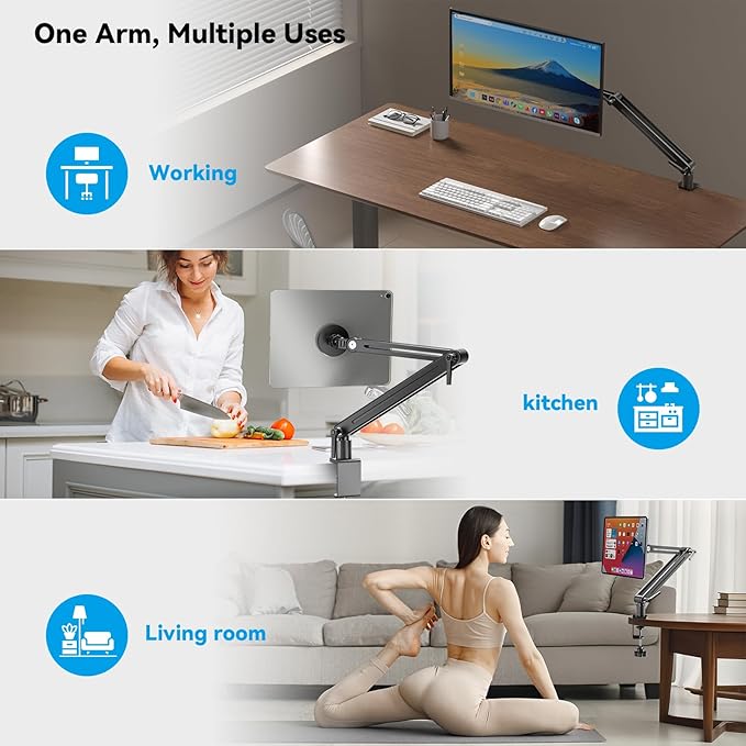 Jakeko Magnetic Portable Monitor Holder Arm - Heavy Duty Solid Aluminum 75mm VESA Mount Desk Clamp 8.3" 12.9" 15.6" 16" 17.3" 18.5 inch 360° Swivel Base with Cable Clips