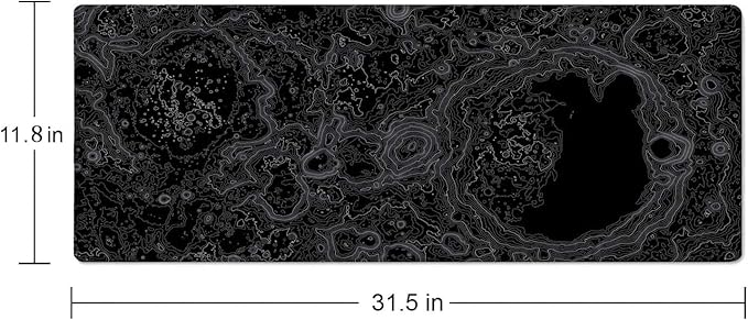 Moon Topographic Map Desk Mat Black Large Mouse Pad XL Extended Gaming Mousepad Keyboard Mouse Mat Desk Pad for Computer Laptop 31.5''X11.8'' Non-Slip Rubber Base with Stitched Edges