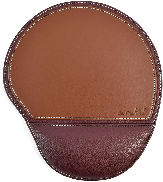 Brown Office Square Leather Mouse Pad with Wrist Rest Non-Slip Design, Business Style Gaming PU Mousepad for Learners, Workers &Computer Users.