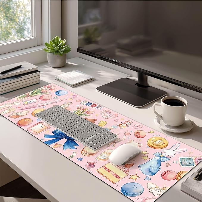 HOMETITUTE Pink Aesthetic Large Mouse Pad 31.5 x 11.8 Inch XL Desk Mat Extended Keyboard Pad Mouse Mat for Desk Computer Mat Waterproof Gaming Mouse Pad Non Slip Base for Office Home