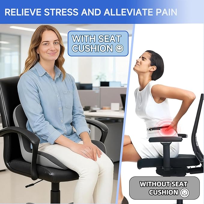Ergonomic Car Seat Cushion with Lumbar Support, Pressure-Responsive Memory Foam, Enhanced Pelvic Stability for Pressure Relief, Ideal for Long Driving, Office & Home (Gray)