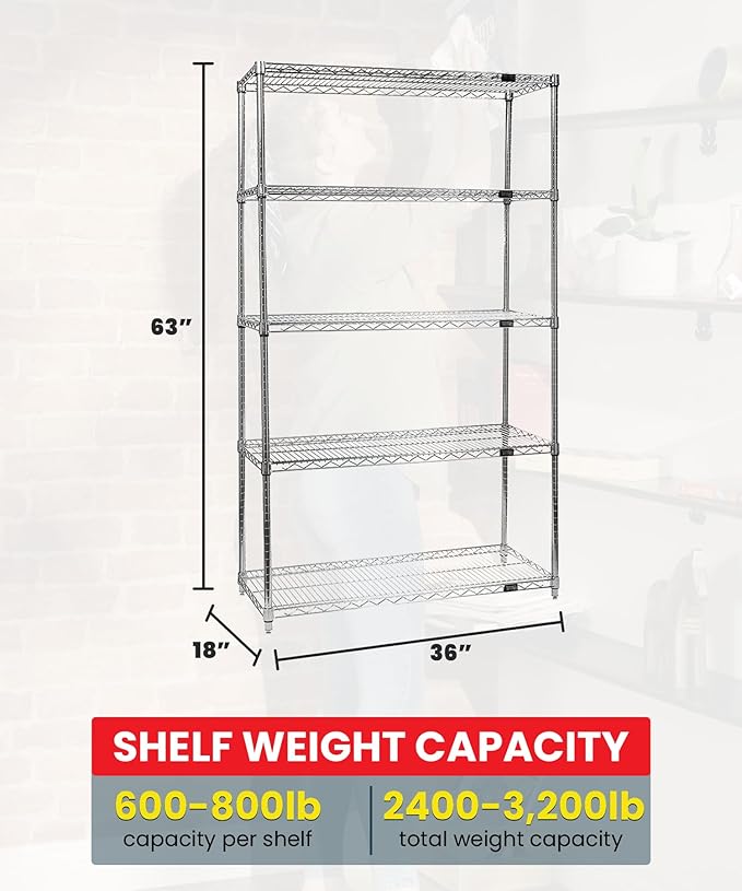 Quantum Storage Systems WR63-1836C-5 Starter Kit Wire Shelves Chrome 5 Shelves 63" H x 36" W x 18" D