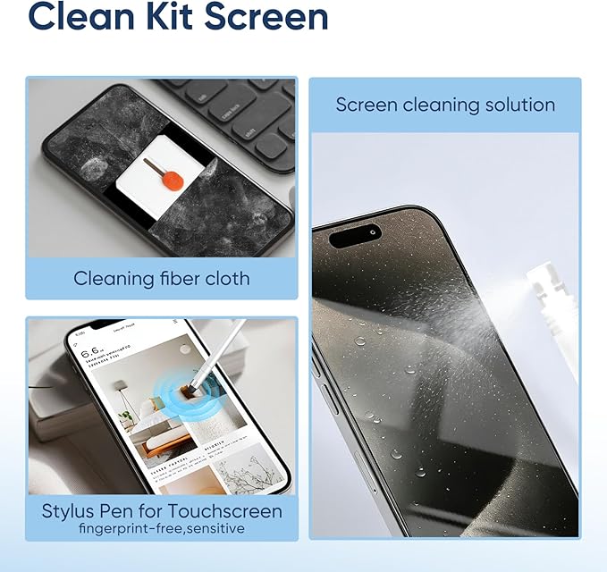 33 in 1 Electronic Cleaning Kit, Keyboard Cleaner,Screen Spray Wiper,Multifunctional USB Charging Port Brush Tools for Airpods,Earbuds,Phone, Laptop, Camera,PC with Phone Stand and Card Slots Storage