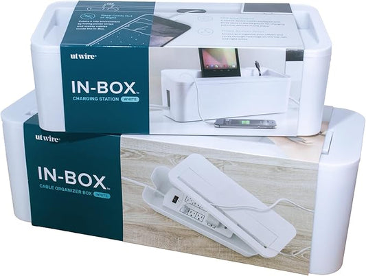 in-Box Cable Box Set with Extra Large Surge Protector Concealer Cable Management for Under Desk and Mobile Charging Station Power Strip Organizer for Desktop, White