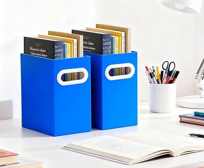 Blue Cardboard File Organizer, Storage Box for Hanging File Folders Letter Size, Portable Document Organizer with Handle for Home, School, or Office